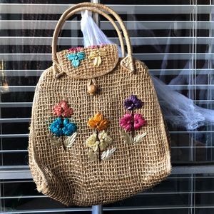 Vintage Floral Wicker Purse / bag